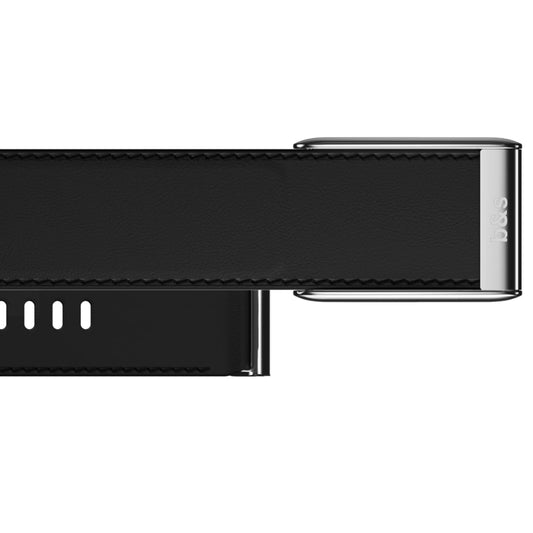 b&s Leather Strap for Whoop 5.0 Peak, Black with S Steel Glossy Silver Clasp