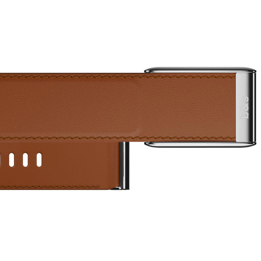 b&s Leather Strap for Whoop 5.0 Peak, Brown with S Steel Glossy Gold Clasp