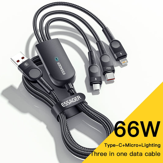 6A 66W 3 in 1 USB C Cable