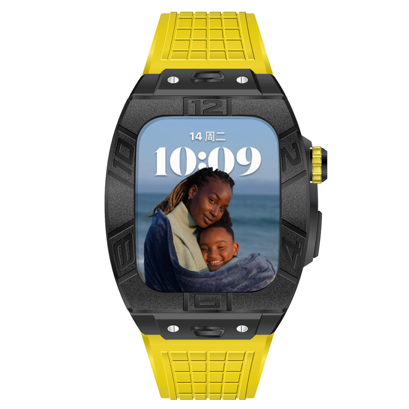 Apple Watch Case for Series 7/8/9 (45mm), 0013 Black Case with Yellow Strap