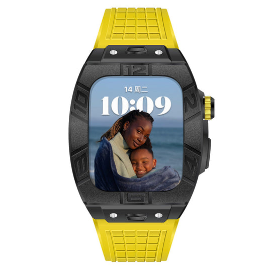 Apple Watch Case for Series 7/8/9 (45mm), 0013 Black Case with Yellow Strap