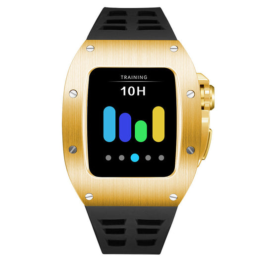 Apple Watch Case for Series 7/8/9 (45mm), 0012 Steel Gold Case with Black Strap