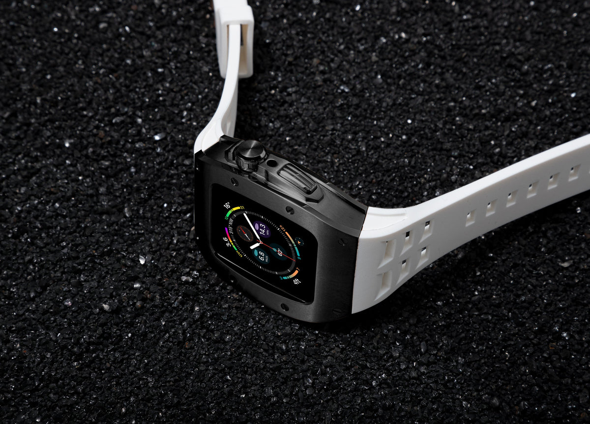 Apple Watch Case for Series 7/8/9 (45mm), 0012 Black Case with White Strap