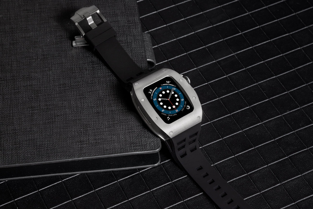 Apple Watch Case for Series 7/8/9 (45mm), 0012 Silver Case with Black Strap