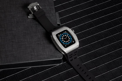 Apple Watch Case for Series 7/8/9 (45mm), 0012 Silver Case with Black Strap