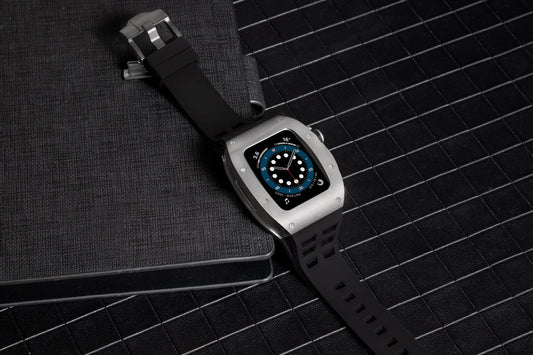 Apple Watch Case for Series 7/8/9 (45mm), 0012 Silver Case with Black Strap