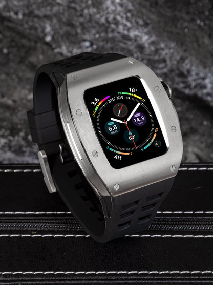 Apple Watch Case for Series 7/8/9 (45mm), 0012 Silver Case with Black Strap