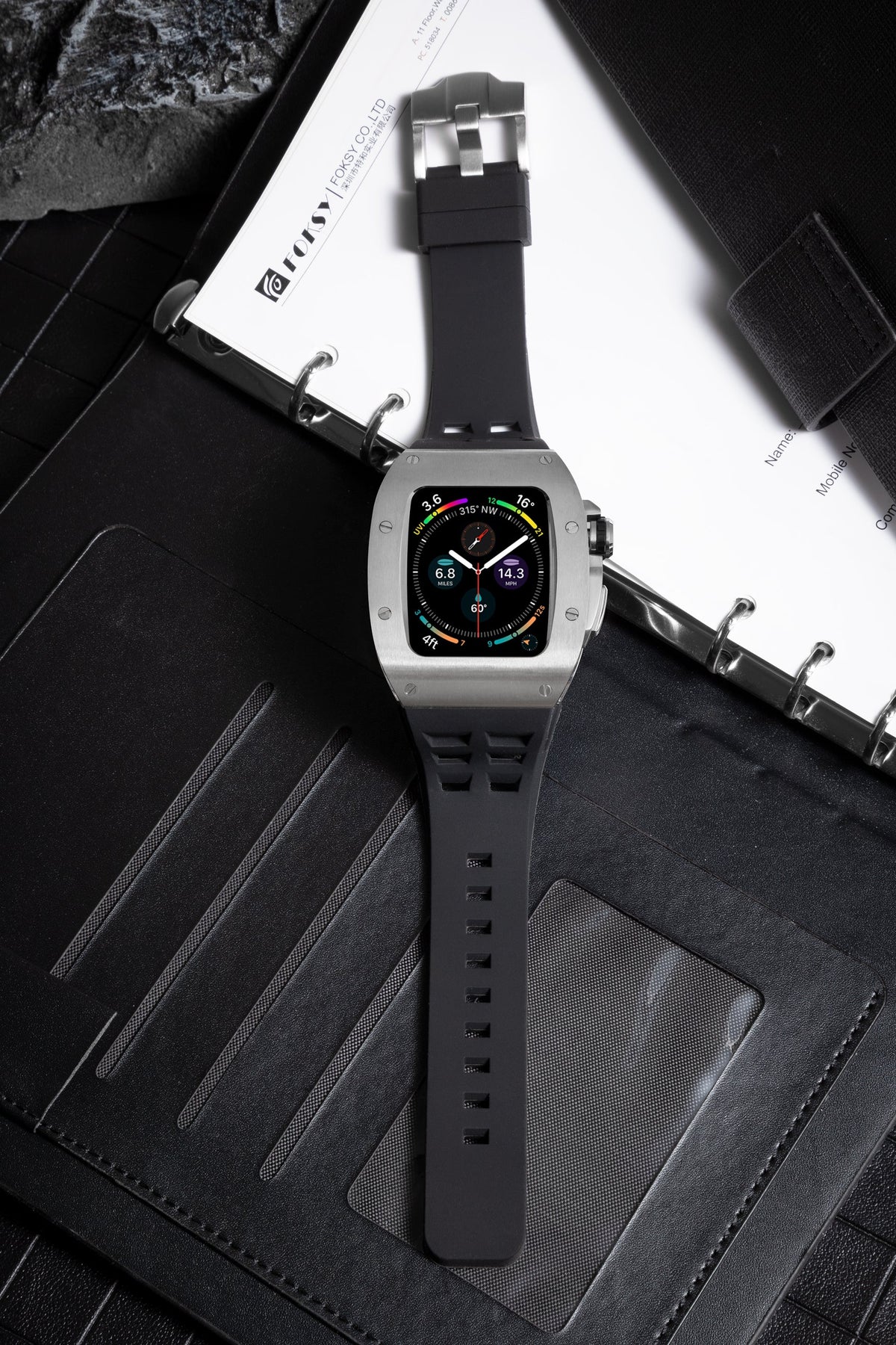 Apple Watch Case for Series 7/8/9 (45mm), 0012 Silver Case with Black Strap