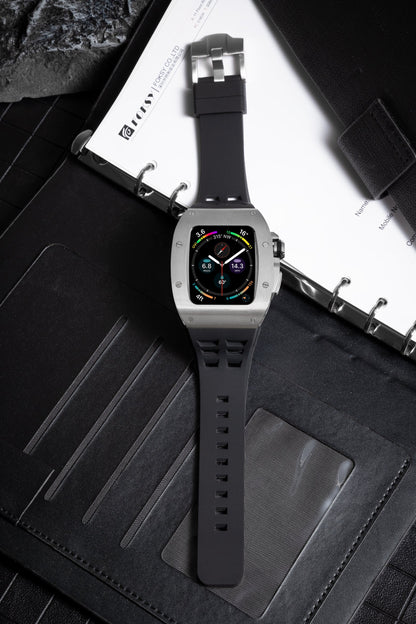 Apple Watch Case for Series 7/8/9 (45mm), 0012 Silver Case with Black Strap