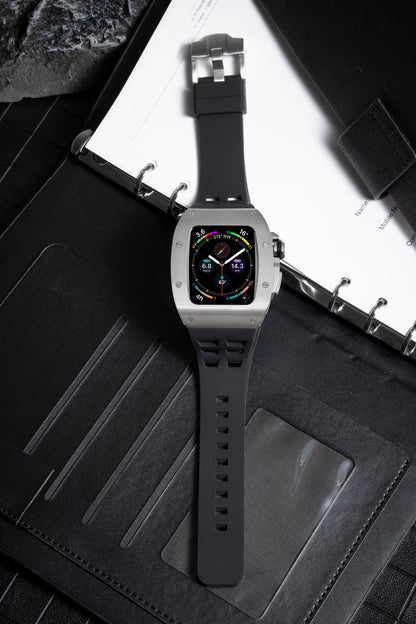 Apple Watch Case for Series 7/8/9 (45mm), 0012 Silver Case with Black Strap