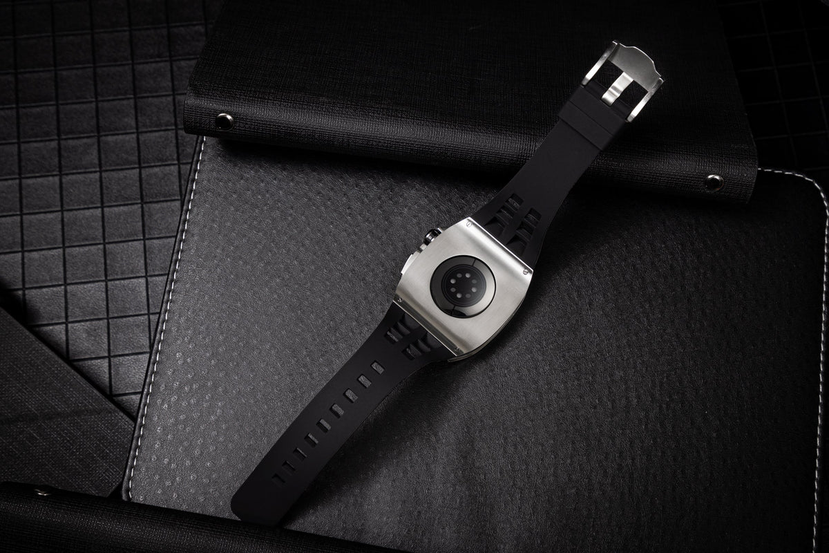 Apple Watch Case for Series 7/8/9 (45mm), 0012 Silver Case with Black Strap