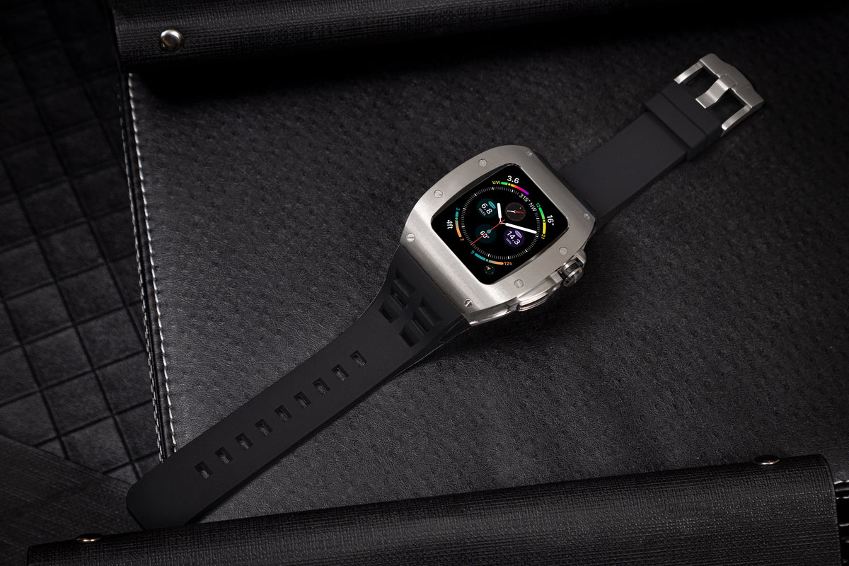 Apple Watch Case for Series 7/8/9 (45mm), 0012 Silver Case with Black Strap