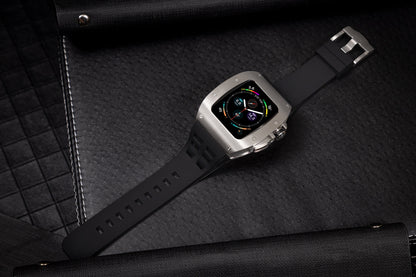 Apple Watch Case for Series 7/8/9 (45mm), 0012 Silver Case with Black Strap