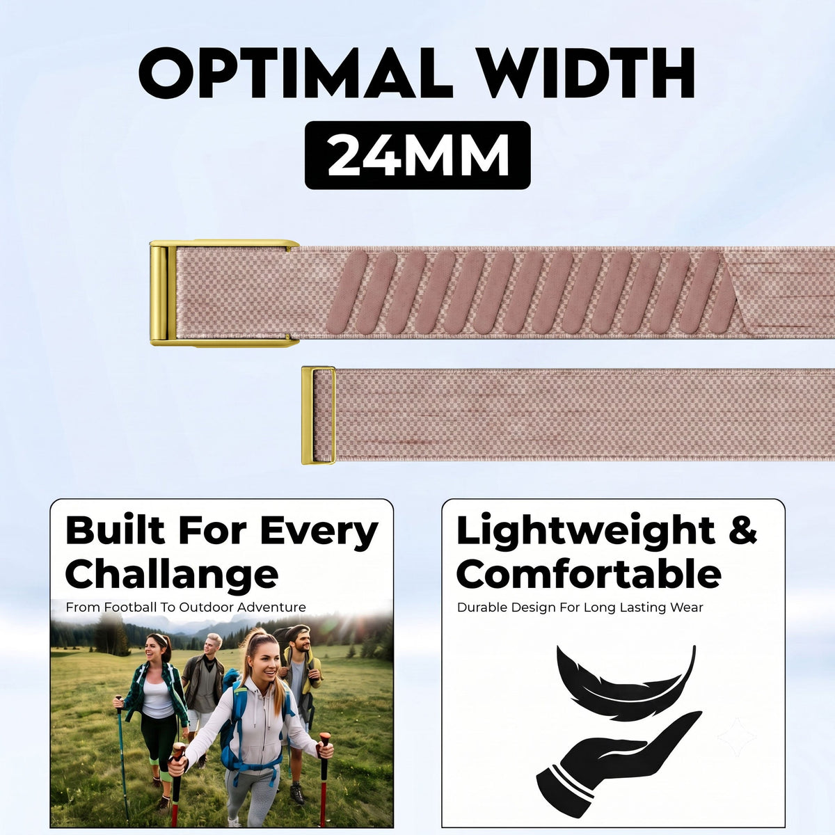 b&s Superknit Nylon Strap for Whoop 5.0 Peak, Jet Black with S Steel Matte Gold Clasp