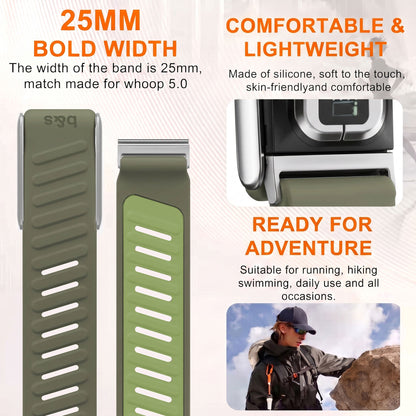 b&s Silicone Strap for Whoop 5.0 Peak, S Steel Glossy Silver Clasp