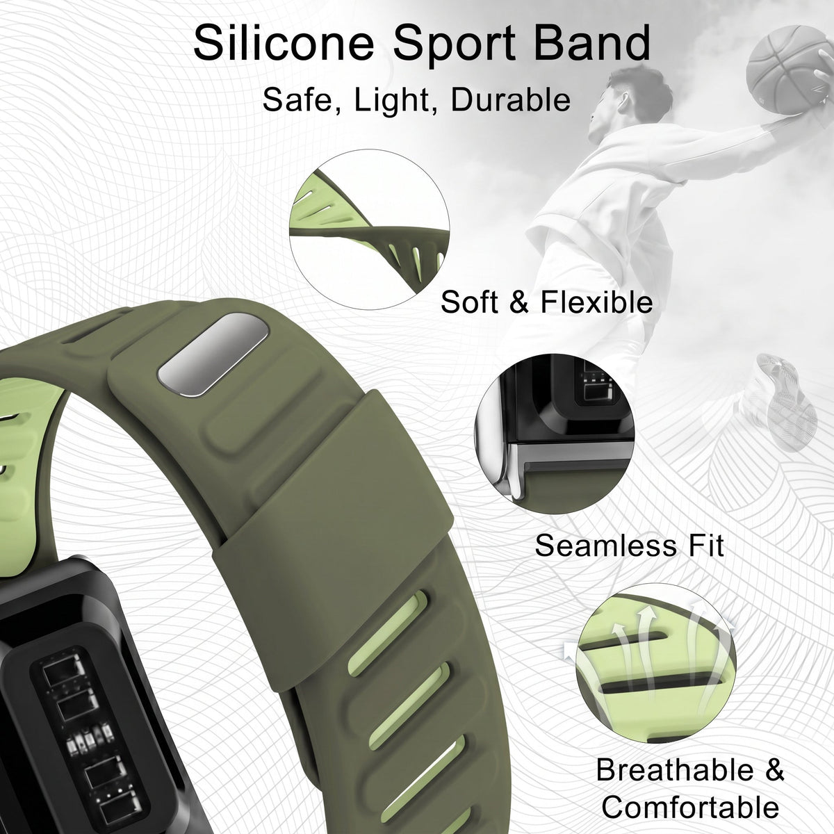 b&s Silicone Strap for Whoop 5.0 Peak, S Steel Glossy Silver Clasp