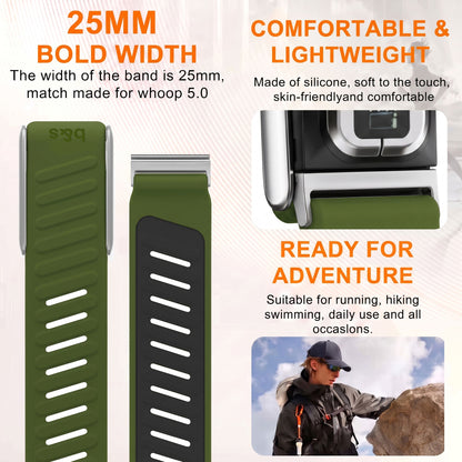 b&s Silicone Strap for Whoop 5.0 Peak, S Steel Glossy Silver Clasp