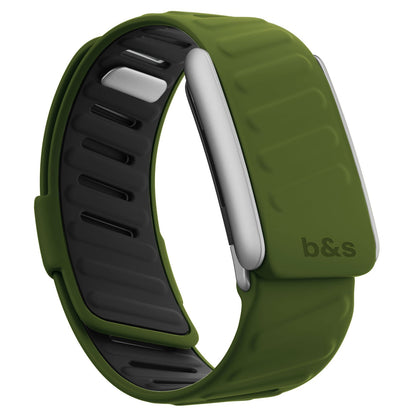 b&s Silicone Strap for Whoop 5.0 Peak, Army Green & Black with S Steel Brushed Silver Clasp