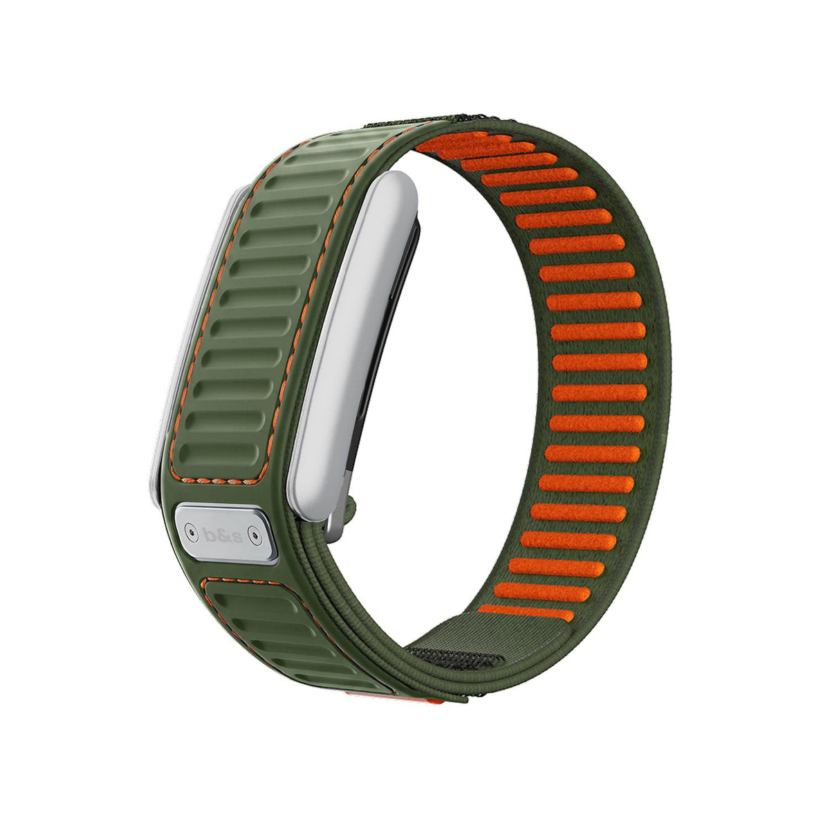 b&s Navigator Nylon+Plastic Strap for Whoop 5.0 Peak, Army GRN&ORN with S Steel Brushed Silver Clasp