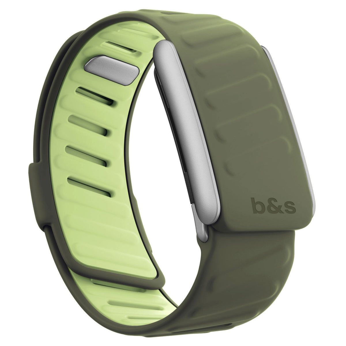 b&s Silicone Strap for Whoop 5.0 Peak, Army Green & Black with S Steel Brushed Silver Clasp