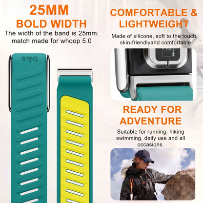 b&s Silicone Strap for Whoop 5.0 Peak, S Steel Glossy Silver Clasp