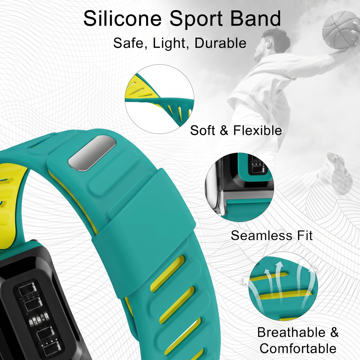 b&s Silicone Strap for Whoop 5.0 Peak, S Steel Glossy Silver Clasp