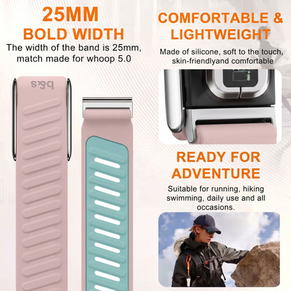 b&s Silicone Strap for Whoop 5.0 Peak, S Steel Glossy Silver Clasp