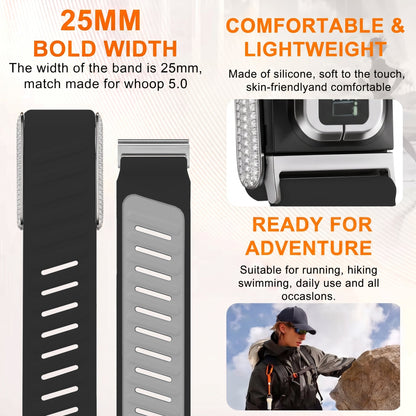 b&s Silicon Strap for Whoop 5.0 Peak with Stainless Steel White Crystals Clasp (Copy)