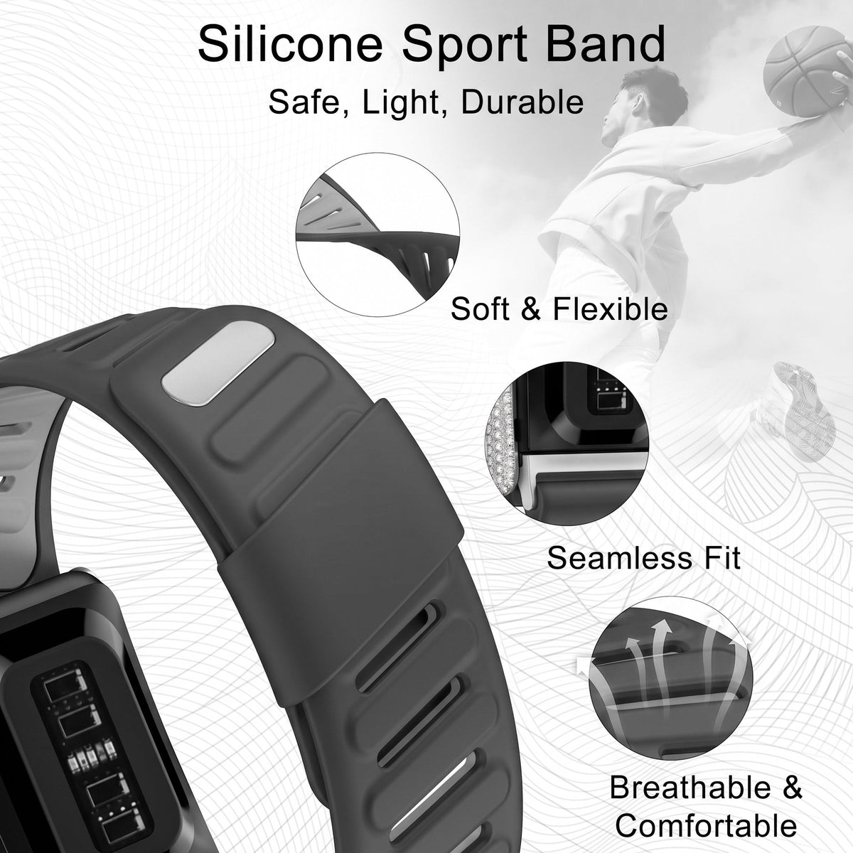 b&s Silicon Strap for Whoop 5.0 Peak with Stainless Steel White Crystals Clasp (Copy)