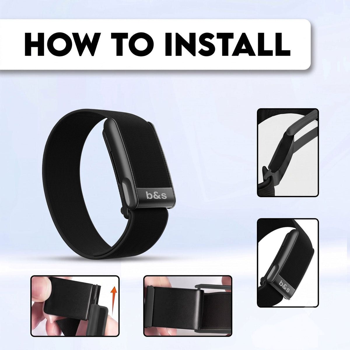 b&s Hydryknit Nylon Strap for Whoop MG Life, Black with S Steel Black Matte Clasp