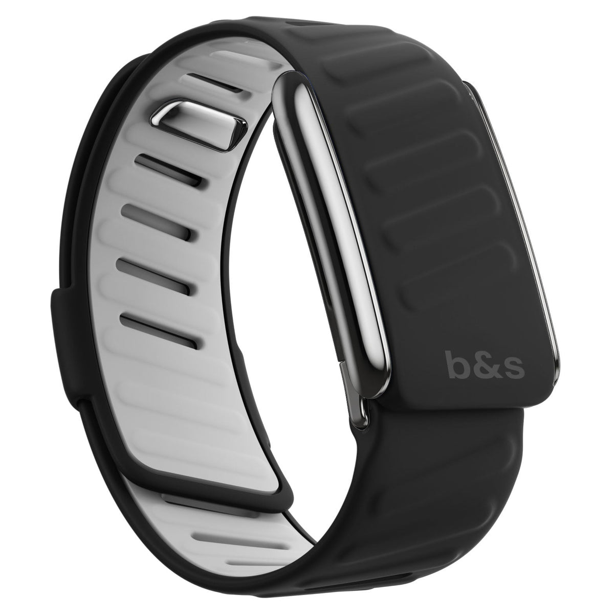 b&s Silicone Strap for Whoop 5.0 Peak, S Steel Glossy Silver Clasp