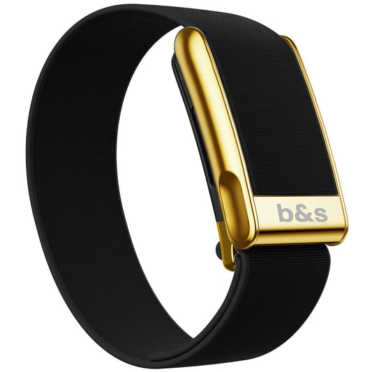 b&s Hydryknit Nylon Strap for Whoop MG Life, Black with S Steel Glossy Gold Clasp