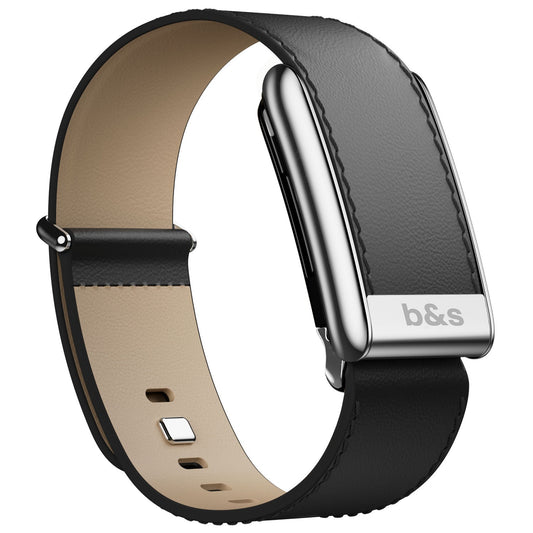 b&s Leather Strap for Whoop 5.0 Peak, Black with S Steel Glossy Silver Clasp