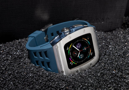 Apple Watch Case for Series 7/8/9 (45mm), 0012 Silver Case with Blue Strap