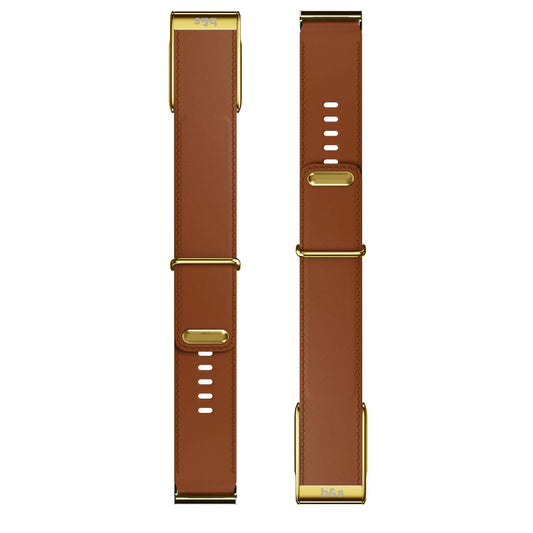 b&s Leather Strap for Whoop MG Life, Brown with S Steel Glossy Gold Clasp