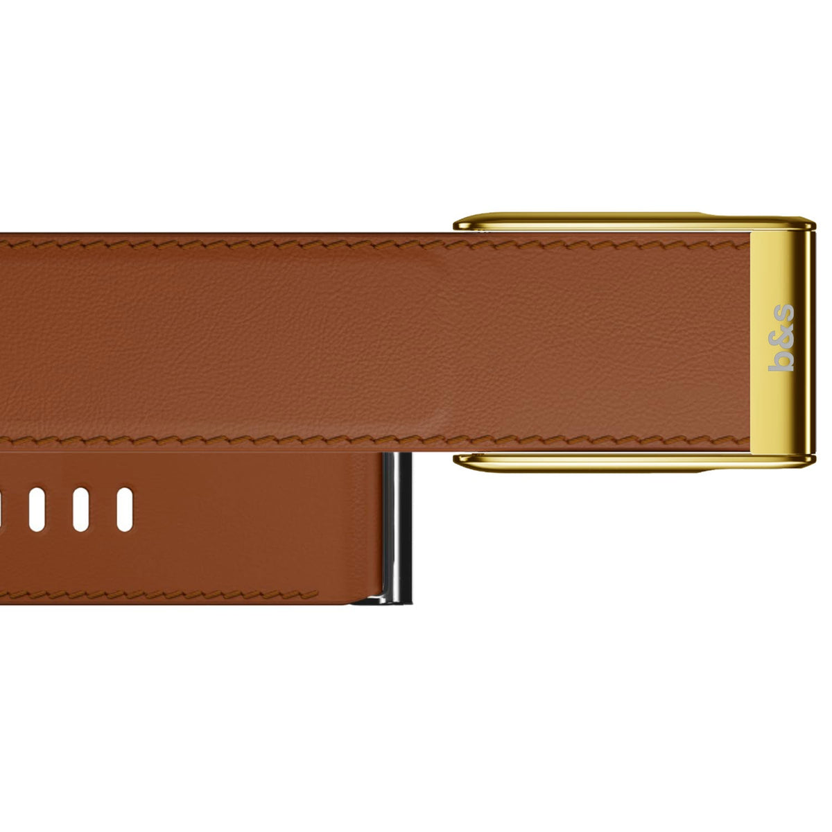 b&s Leather Strap for Whoop MG Life, Brown with S Steel Glossy Gold Clasp