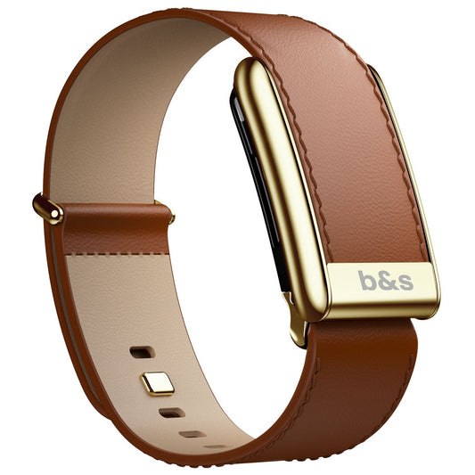 b&s Leather Strap for Whoop 5.0 Peak, Brown with S Steel Glossy Gold Clasp