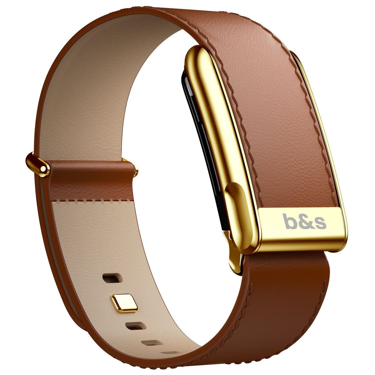 b&s Leather Strap for Whoop MG Life, Brown with S Steel Glossy Gold Clasp