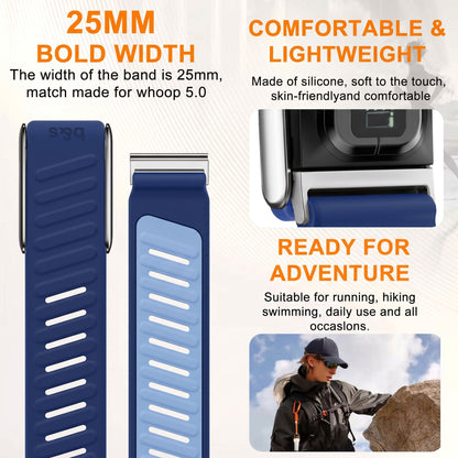 b&s Silicone Strap for Whoop 5.0 Peak, S Steel Glossy Silver Clasp