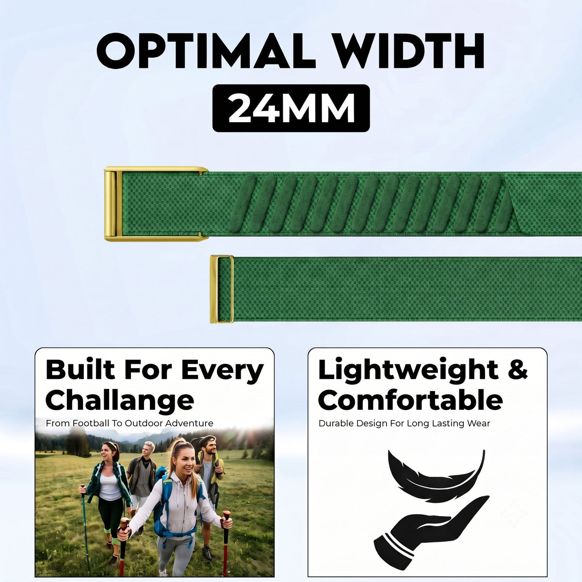 b&s Superknit Nylon Strap for Whoop 5.0 Peak, Jet Black with S Steel Matte Gold Clasp