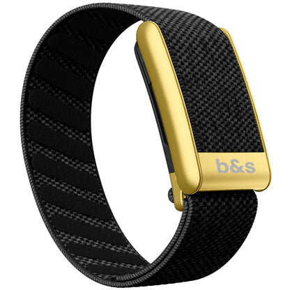 b&s Superknit Nylon Strap for Whoop 5.0 Peak, Jet Black with S Steel Matte Gold Clasp