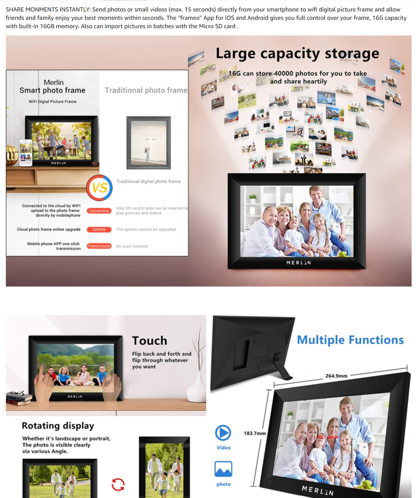 Merlin WiFi Photo Frame