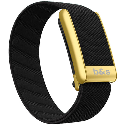 b&s Superknit Nylon Strap for Whoop 5.0 Peak, Jet Black with S Steel Matte Gold Clasp