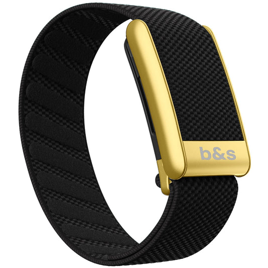 b&s Superknit Nylon Strap for Whoop 5.0 Peak, Jet Black with S Steel Matte Gold Clasp