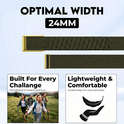 b&s Superknit Nylon Strap for Whoop 5.0 Peak, Jet Black with S Steel Matte Gold Clasp
