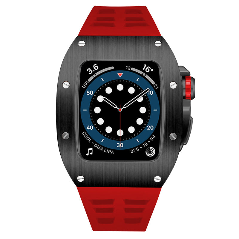 Apple Watch Case for Series 7/8/9 (45mm), 0012 Black Case with Red Strap