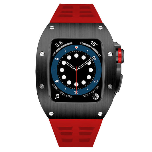 Apple Watch Case for Series 7/8/9 (45mm), 0012 Black Case with Red Strap