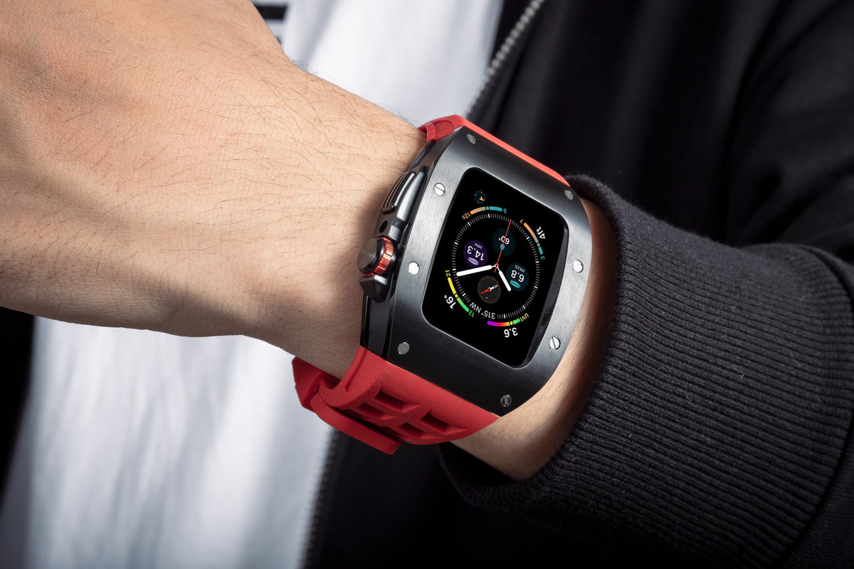 Apple Watch Case for Series 7/8/9 (45mm), 0012 Black Case with Red Strap
