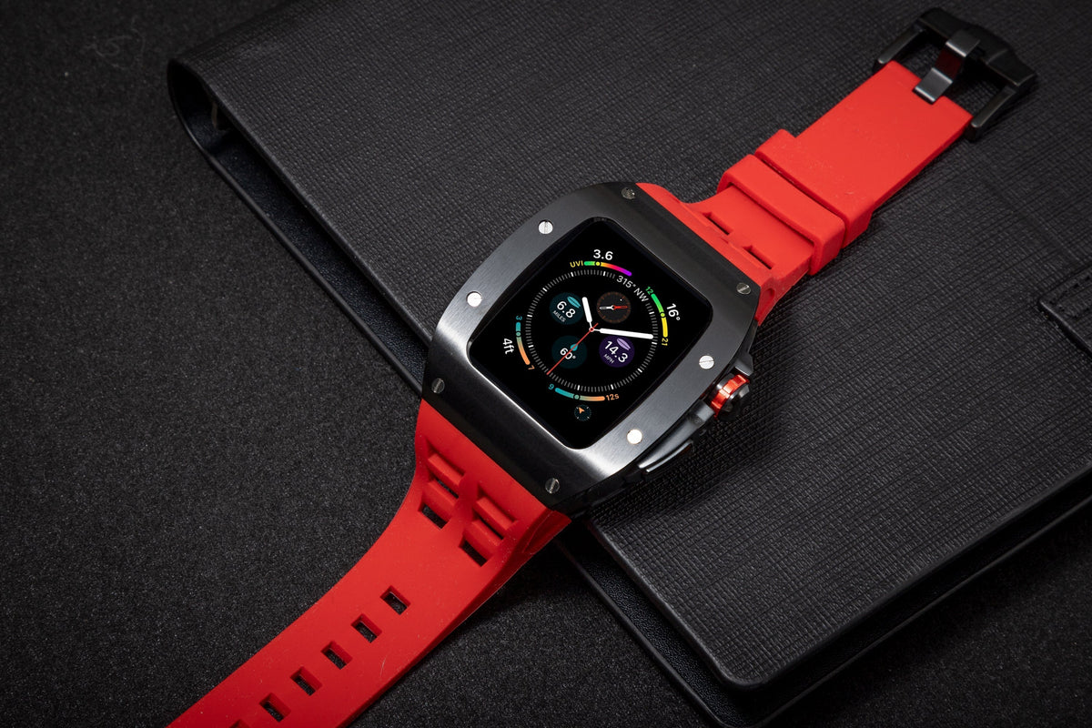Apple Watch Case for Series 7/8/9 (45mm), 0012 Black Case with Red Strap