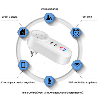 Smart Home 10A EU/US plug power socket with USB 
